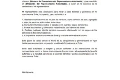 ejemplo de Carta Poder Entel