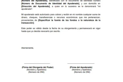 ejemplo de Carta Poder Notarial para cobrar