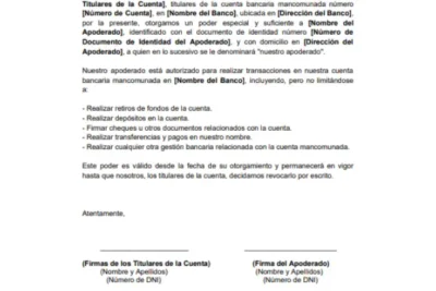 ejemplo de Carta Poder Notarial para cobrar cuenta mancomunada