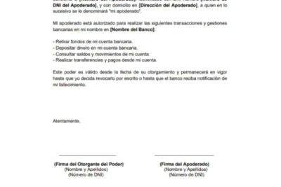 ejemplo de Carta Poder Notarial para cobrar dinero en banco