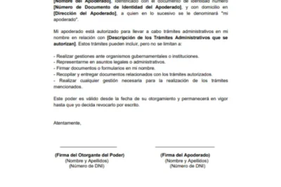 ejemplo de Carta Poder Notarial para trámites administrativos