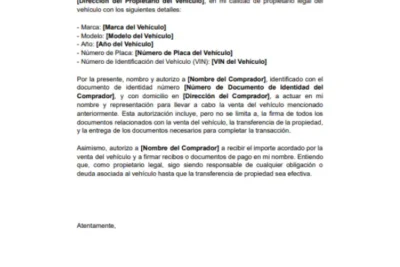 ejemplo de Carta Poder Notarial para venta de vehículo