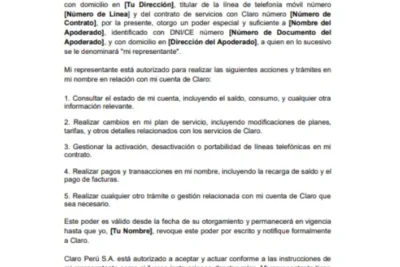 ejemplo de Carta Poder para Claro