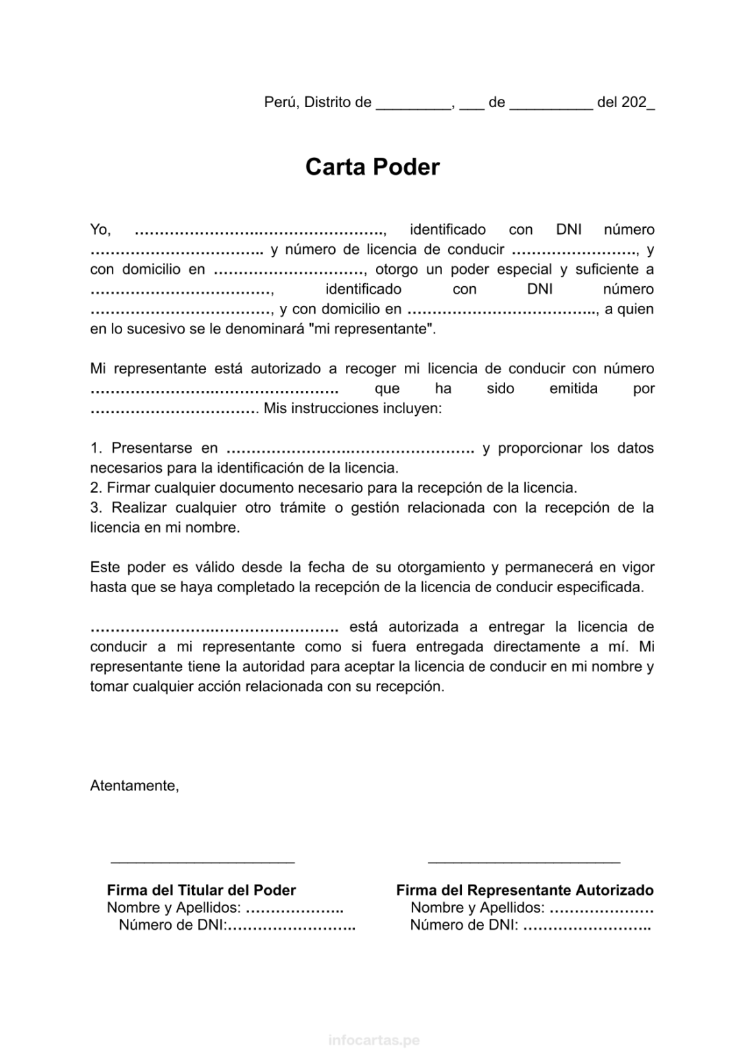 ᐅ Carta Poder para Recoger Brevete » Online, Word, PDF